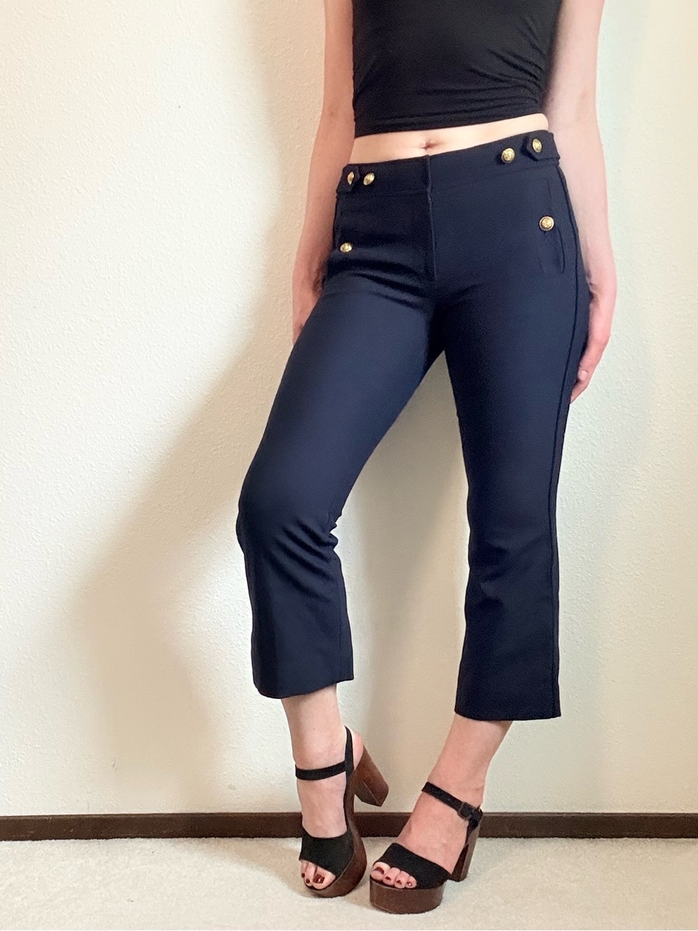 J Crew Wool Blend Slim Flare Capris Sailor Style Preppy Retro Twee